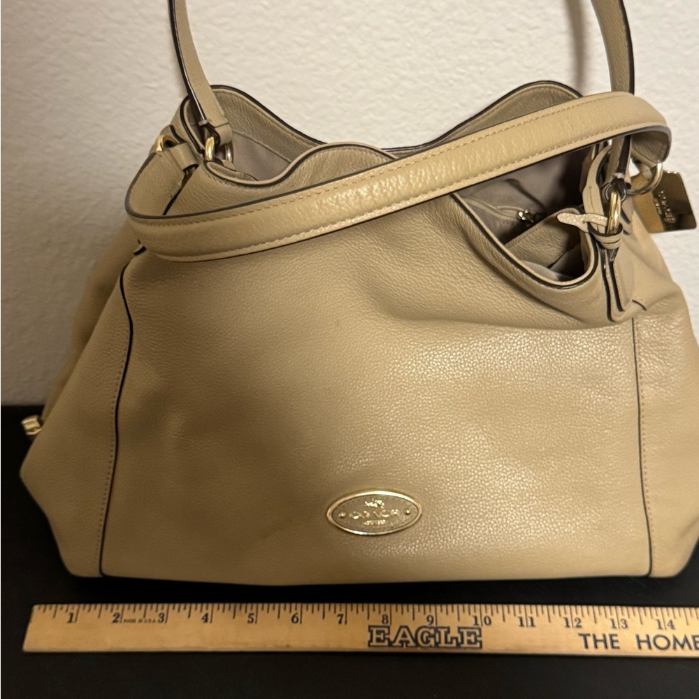 Coach Beige Leather Shoulder Bag with Gold Hardware